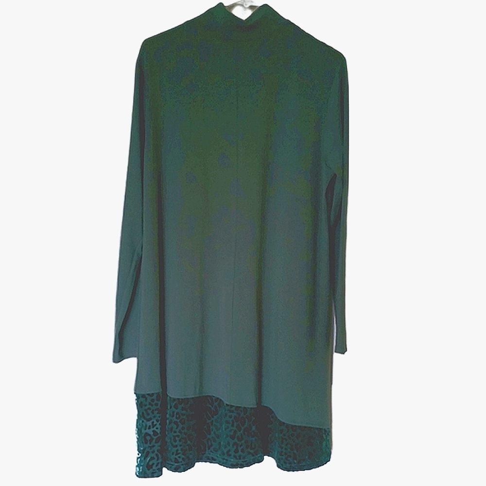 Tunic/Dress Teal Green Long Sleeve with Button Detail Cut velvet accents Size XL - Picture 4 of 6
